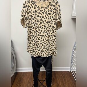 Leopard Print Top and Black Pants Set